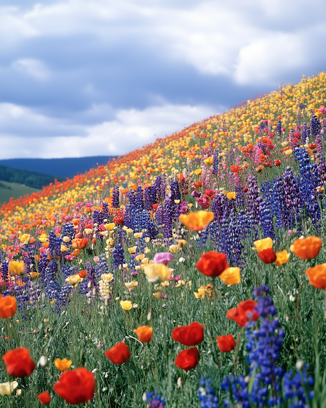 Vibrant Hillside of Wildflowers