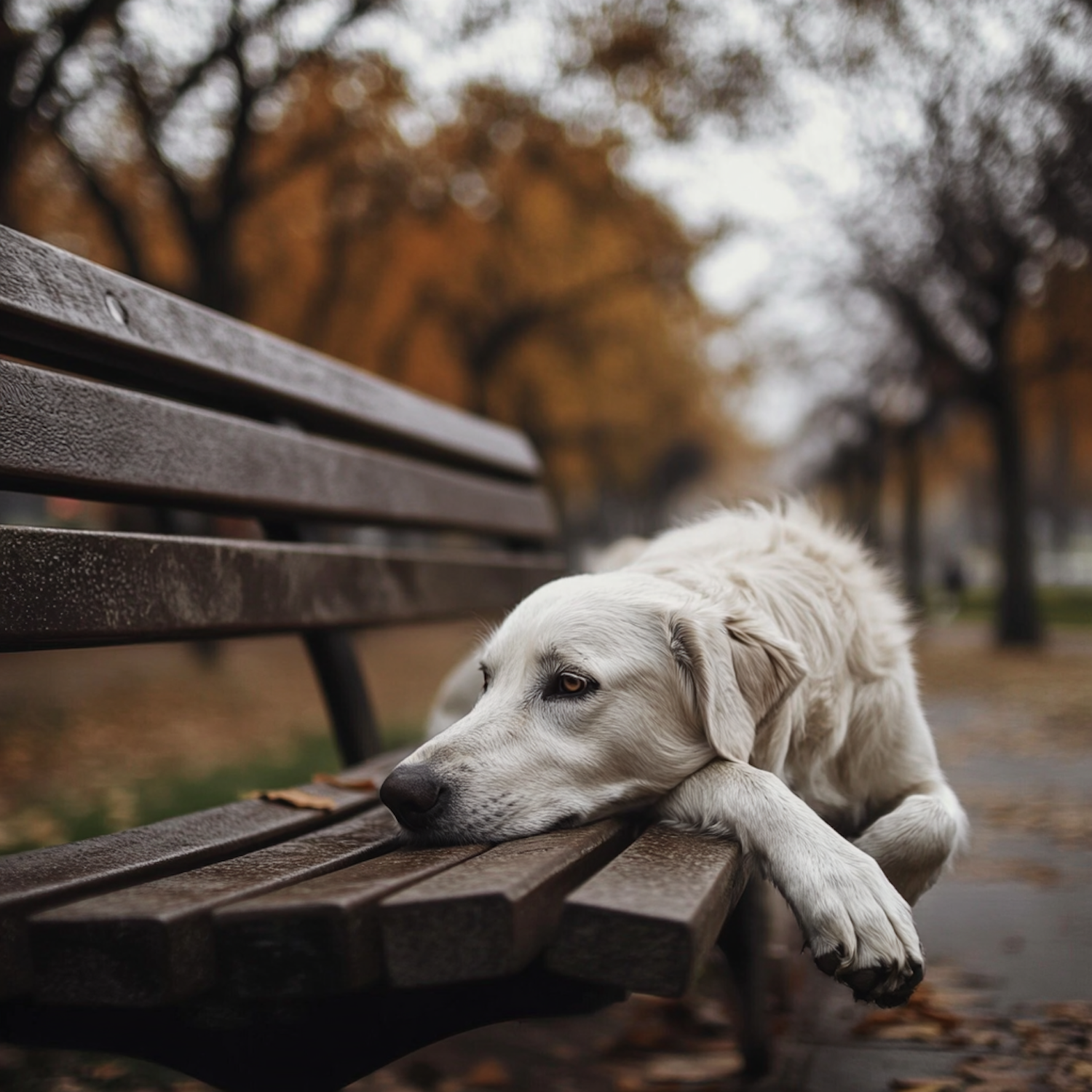 Dog Resting on Park Bench