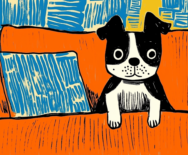 Stylized Illustration of Black and White Dog