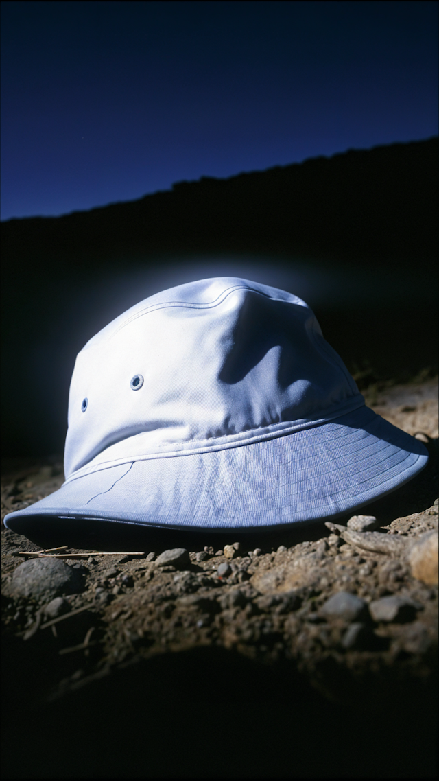 White Bucket Hat on Rocky Surface