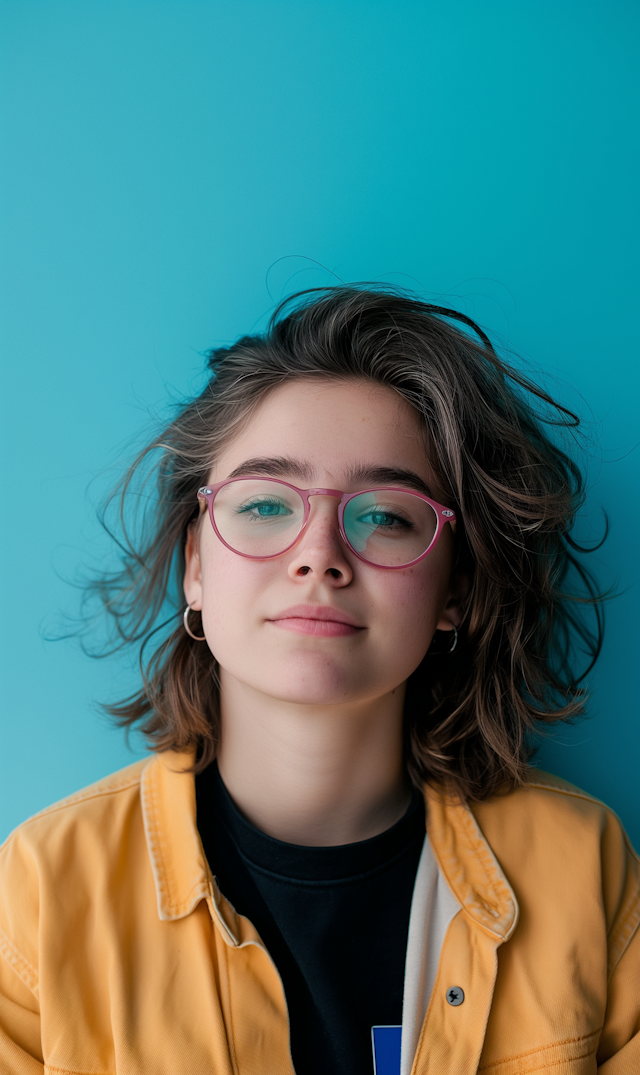 Youthful Portrait Against Turquoise Blue