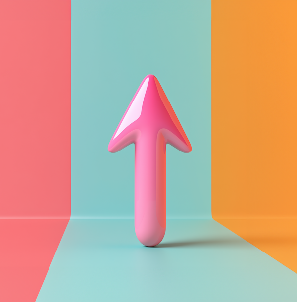 Glossy Pink Arrow on Color Block Background