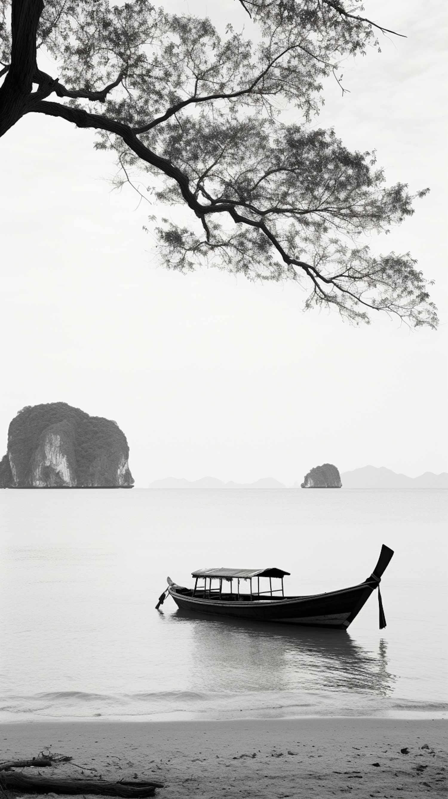 Tranquil Waterscape with Wooden Boat