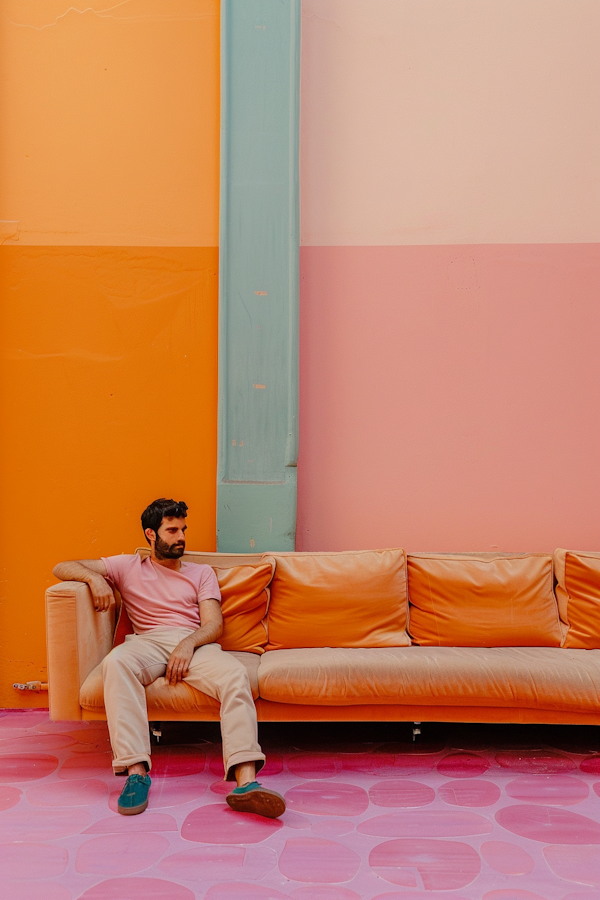 Man on Vibrant Couch