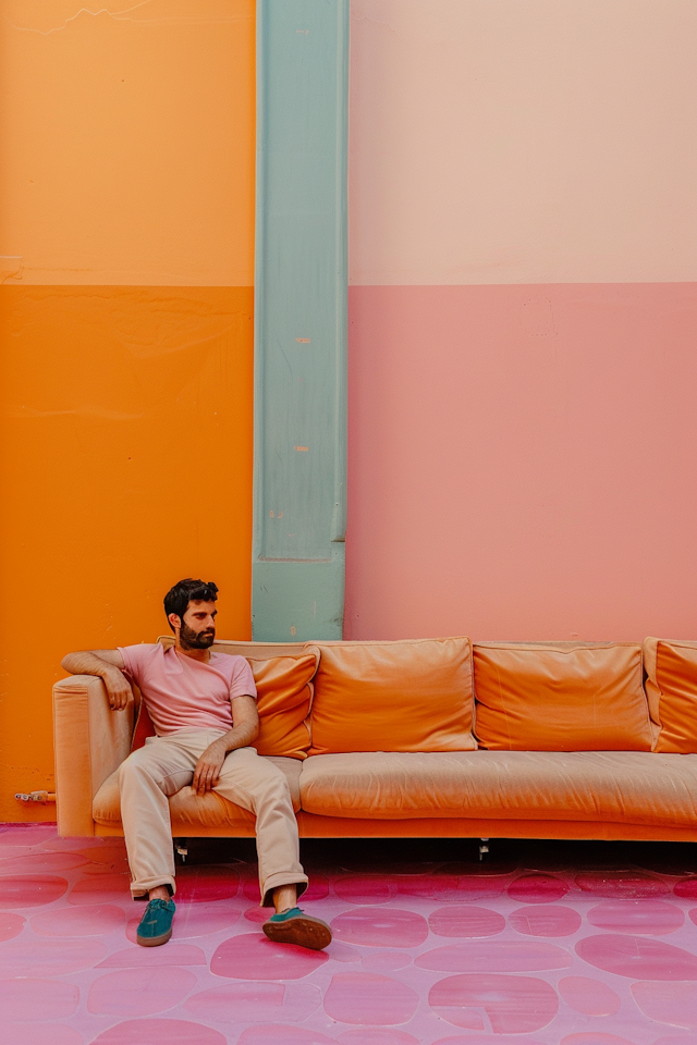 Man on Vibrant Couch