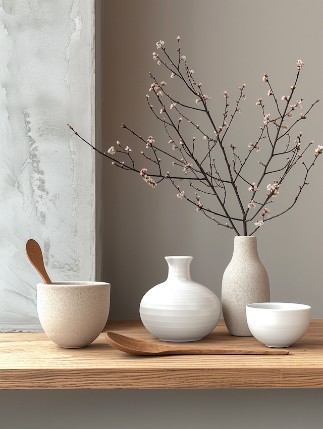 Minimalist Still Life with Blossoming Branch