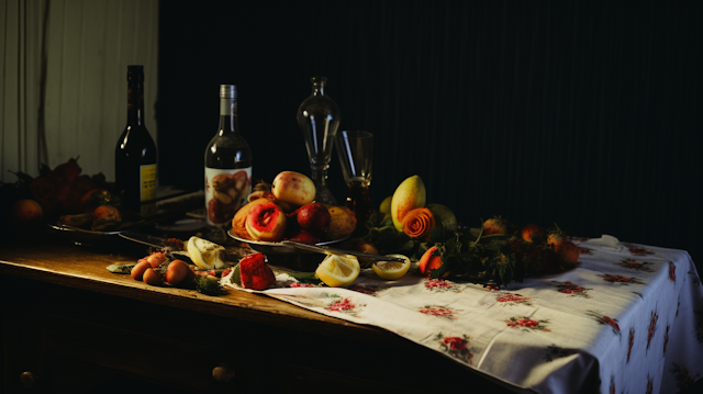 Classic Still Life with Fruits and Wine