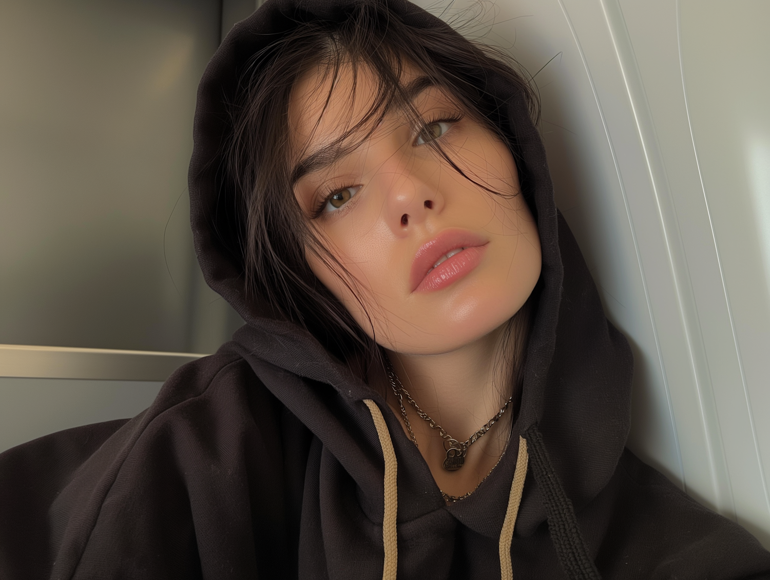 Thoughtful Young Woman in Hoodie