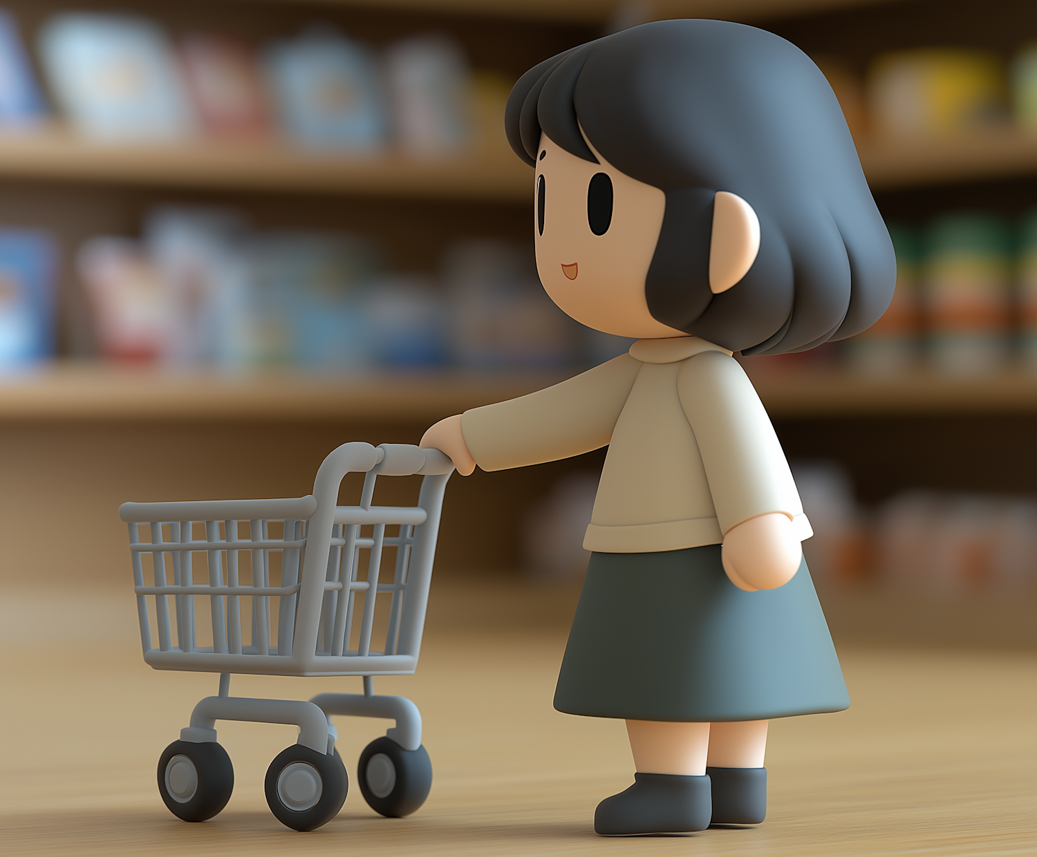 3D Modeled Girl with Miniature Shopping Cart