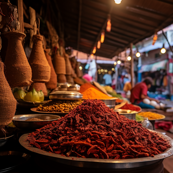 Vibrant Spice Market with Red Chili Centerpiece