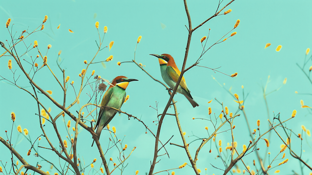 Vibrant Bee-Eaters on Branches