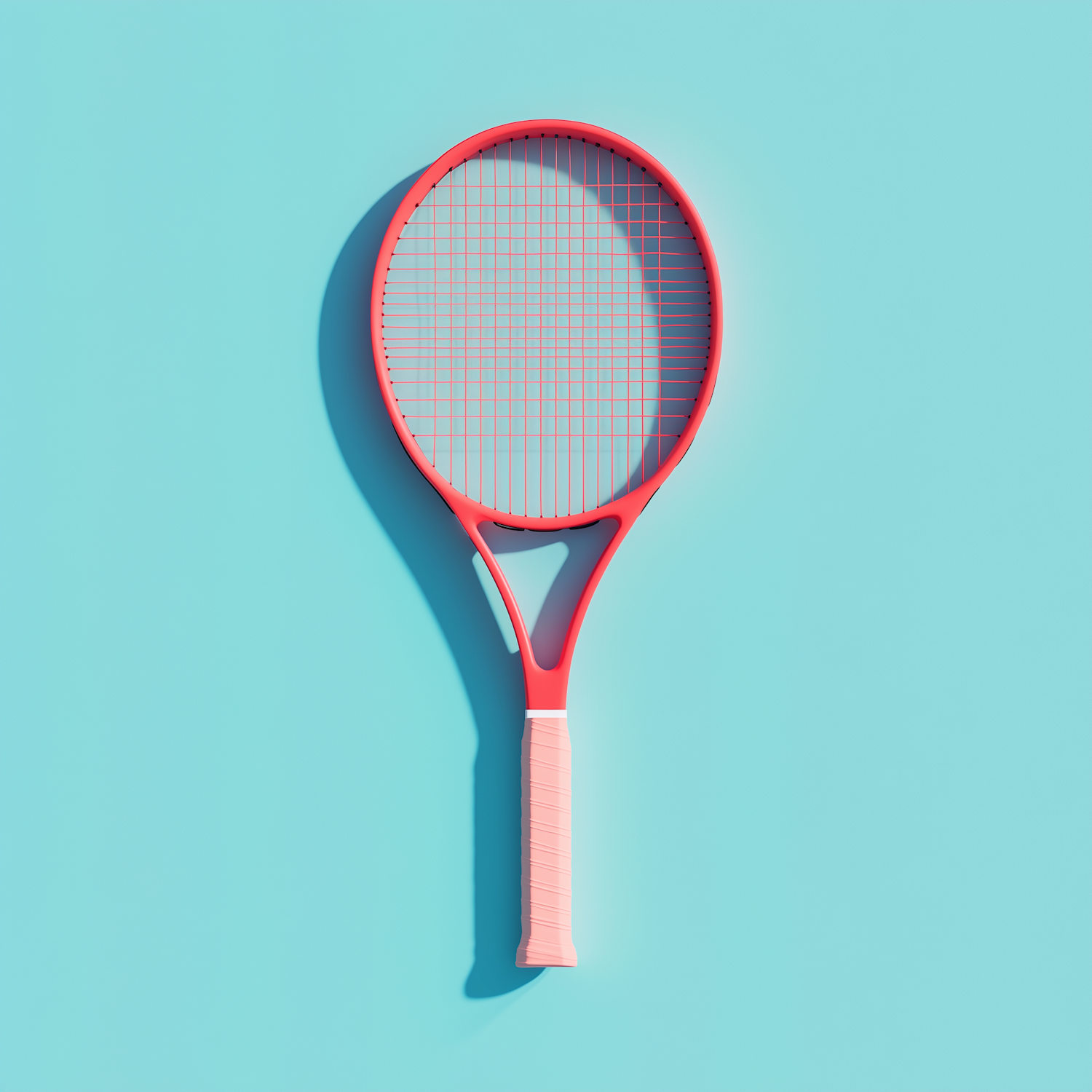 Red Tennis Racket on Turquoise Background