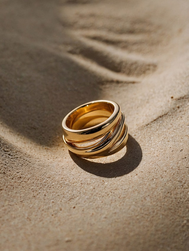 Gold Ring on Sandy Surface