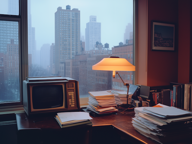 Cozy Vintage Office with Cityscape