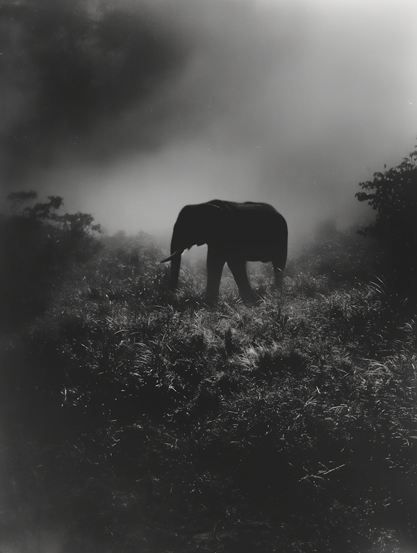 Silhouetted Elephant at Dawn/Dusk