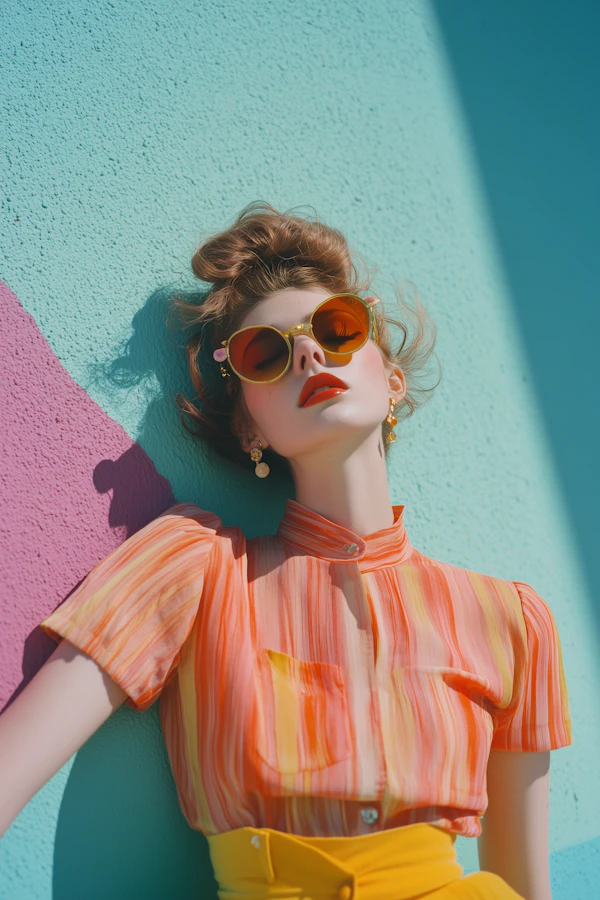 Fashionable Woman Against Vibrant Wall