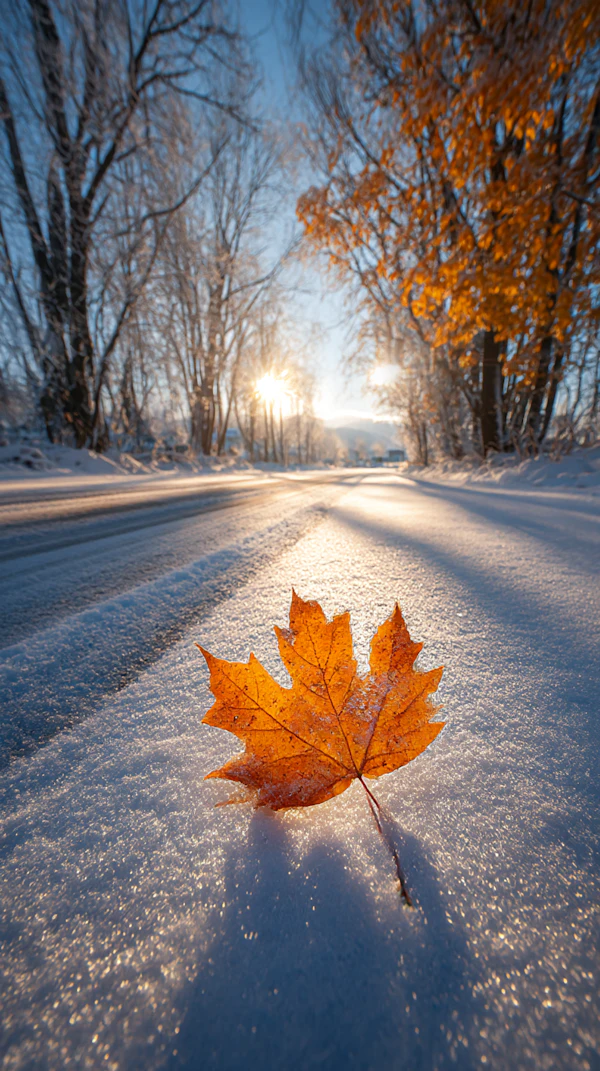 Autumn Leaf on Snow