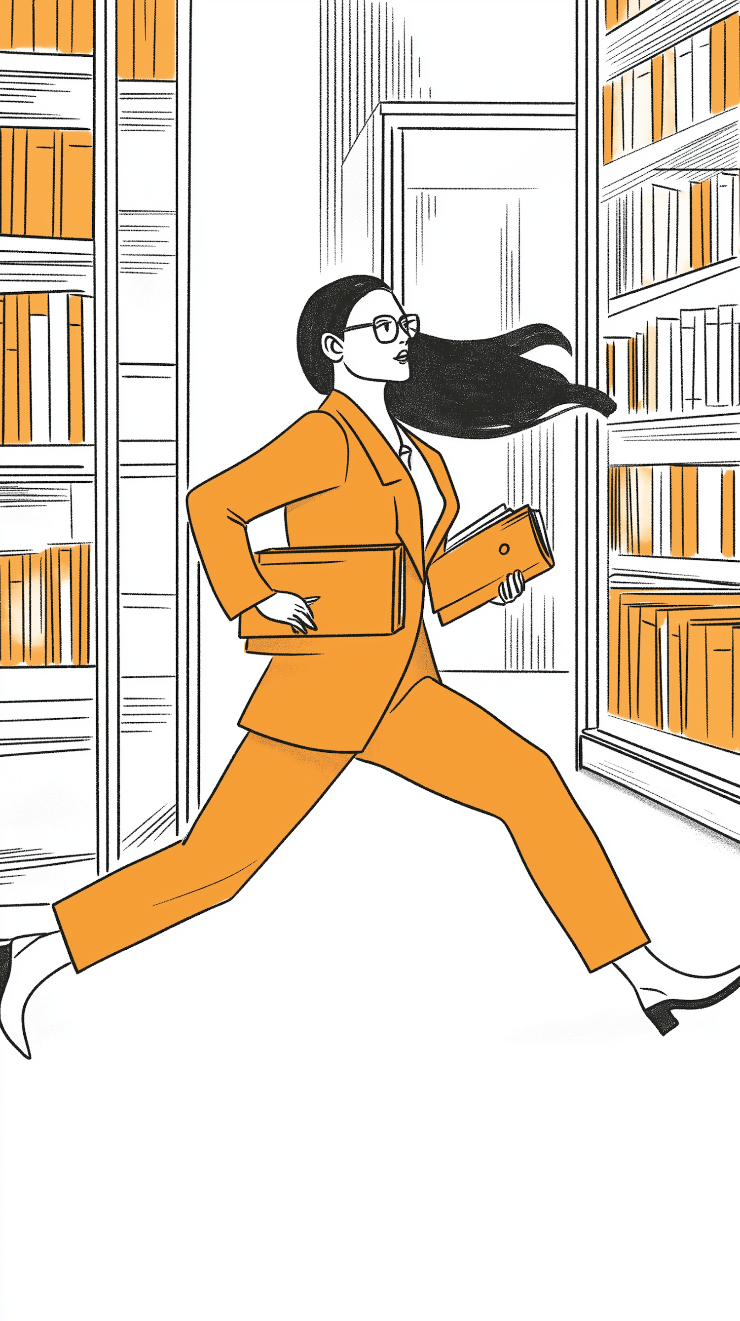 Stylized Woman in Library Illustration