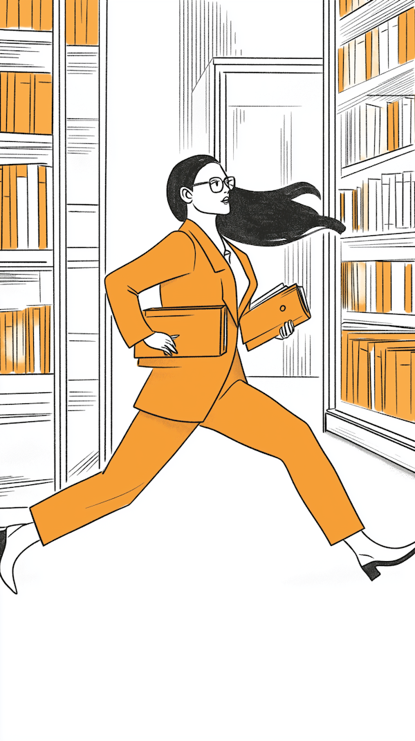 Stylized Woman in Library Illustration