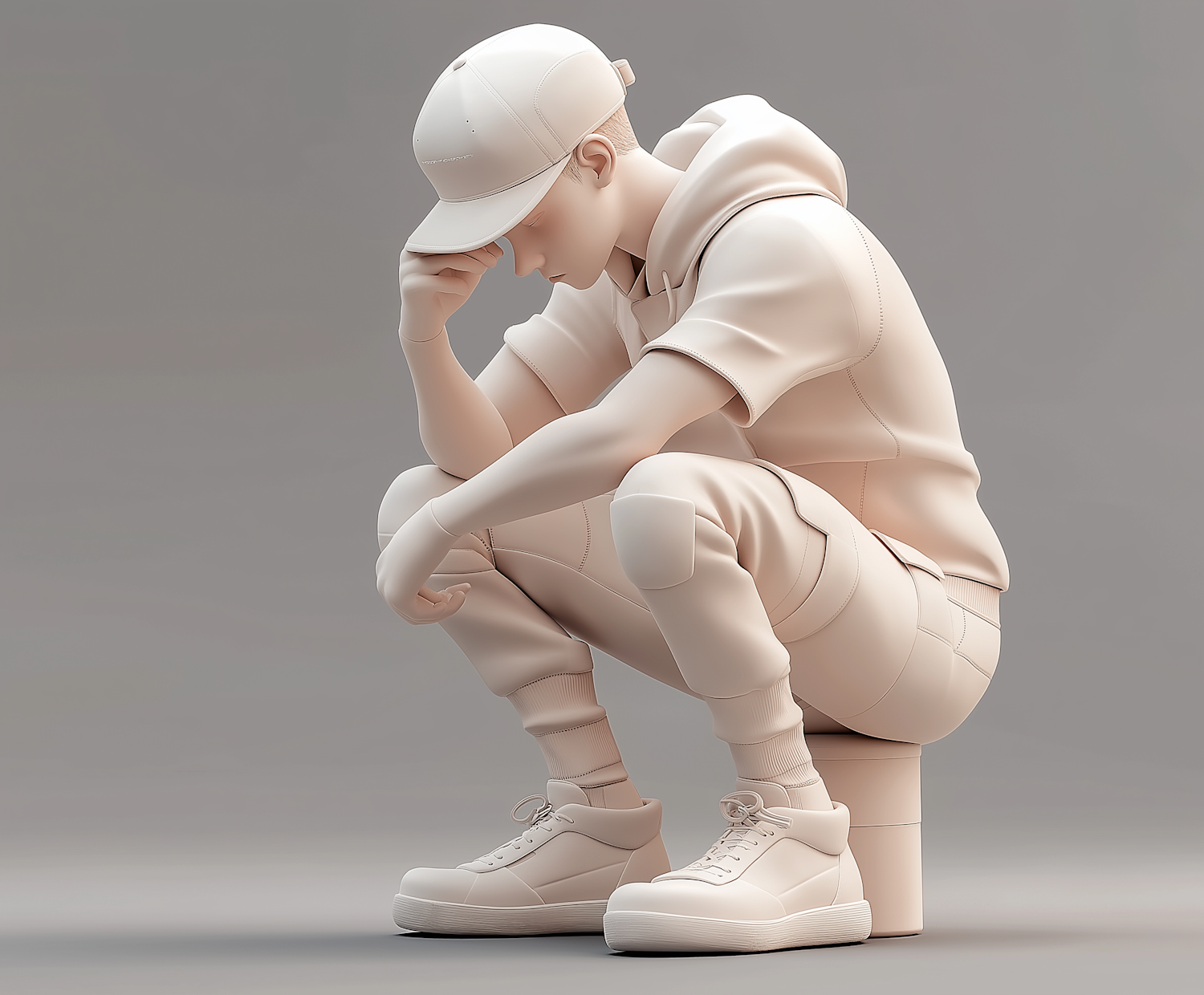 Contemplative 3D Rendered Male Figure