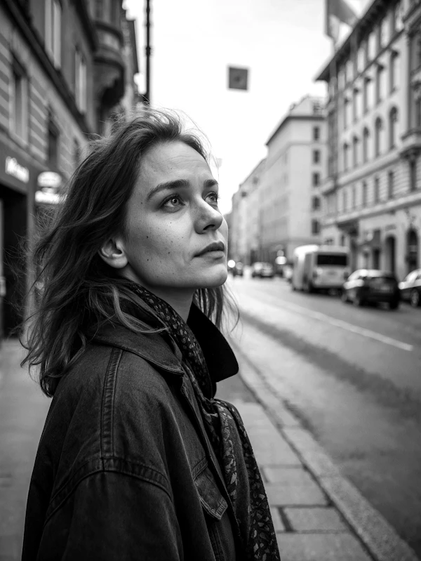 Contemplative Woman on City Street