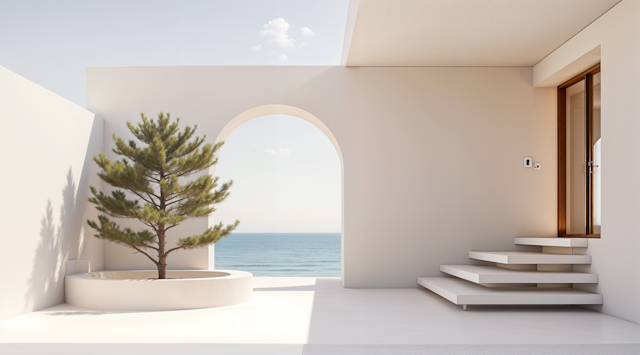 Minimalist Architectural Space with Ocean View