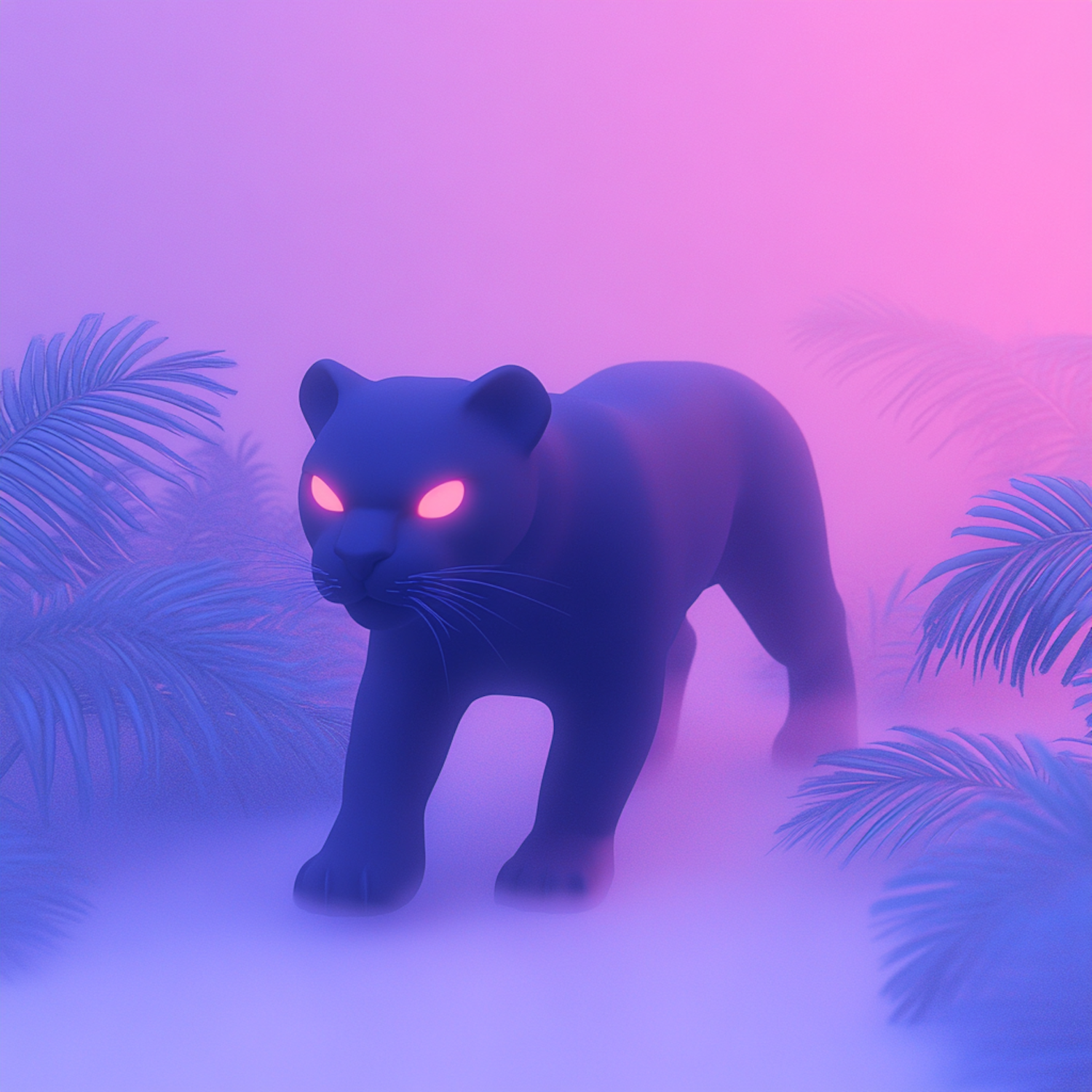 Mystical Blue Panther in Surreal Landscape