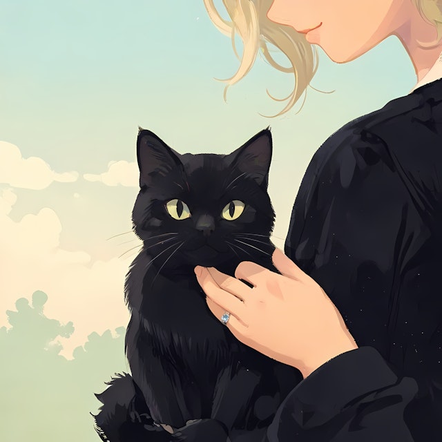 Serene Scene with Black Cat