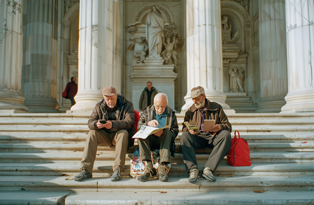 Elderly Men on Architectural Steps