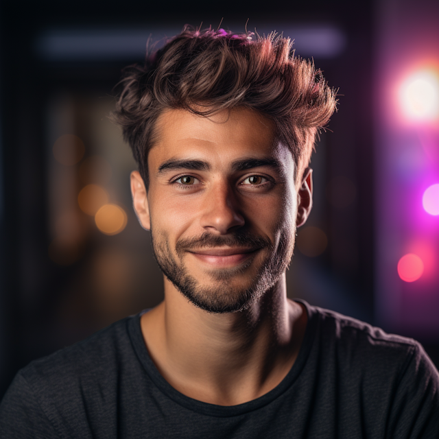 Charismatic Young Man with a Warm Smile and Stylish Tousled Hair