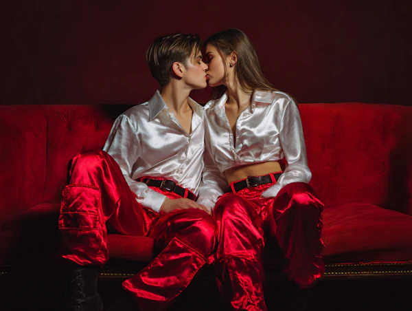 Couple on Red Couch