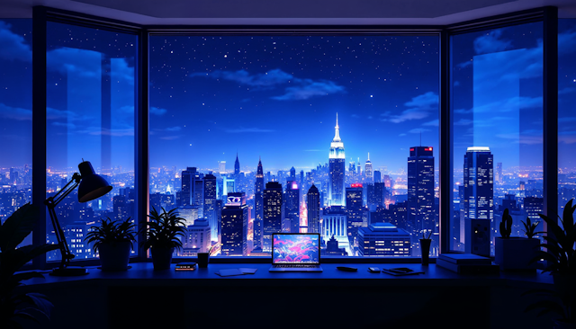 City Skyline at Night from Interior