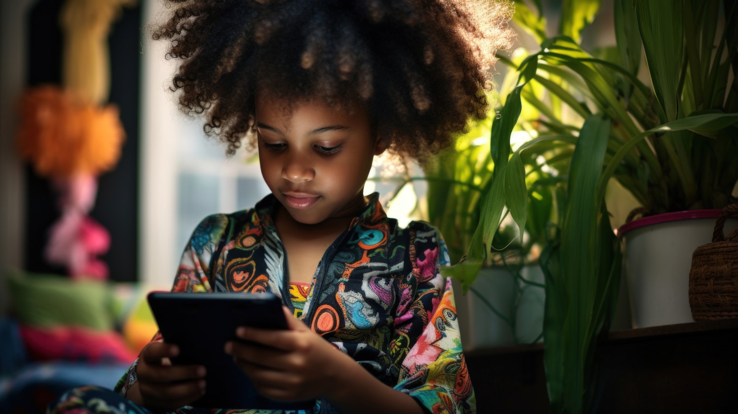 Girl Using Digital Tablet at Home