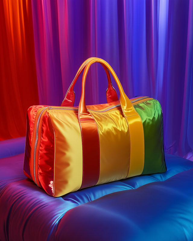 Vibrant Duffel Bag Against Colorful Backdrop