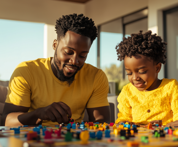 Father and Son Playing with Building Blocks