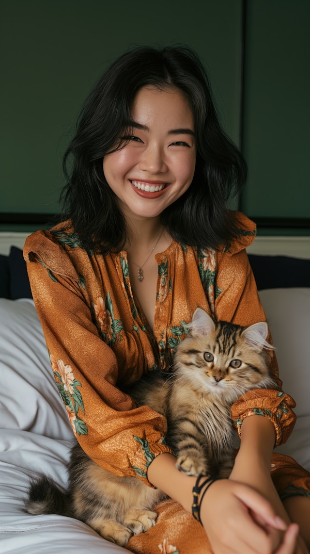 Woman with Tabby Cat