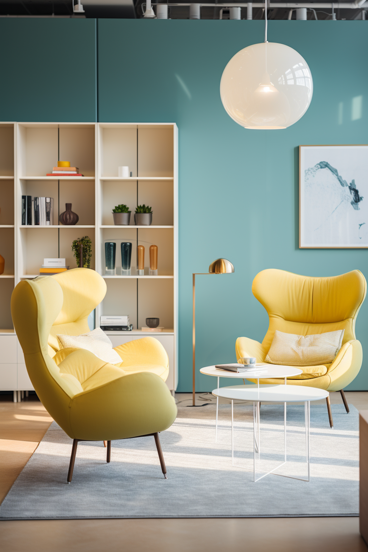 Chic Modern Lounge with Vibrant Yellow Chairs