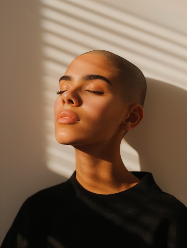 Serene Young Adult Bathing in Sunlight