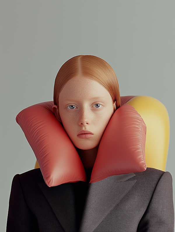 Young Person with Red Hair and Neck Pillow