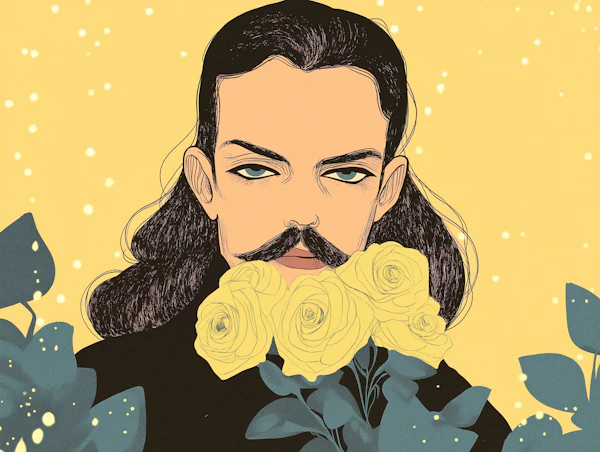 Stylized Portrait with Yellow Roses