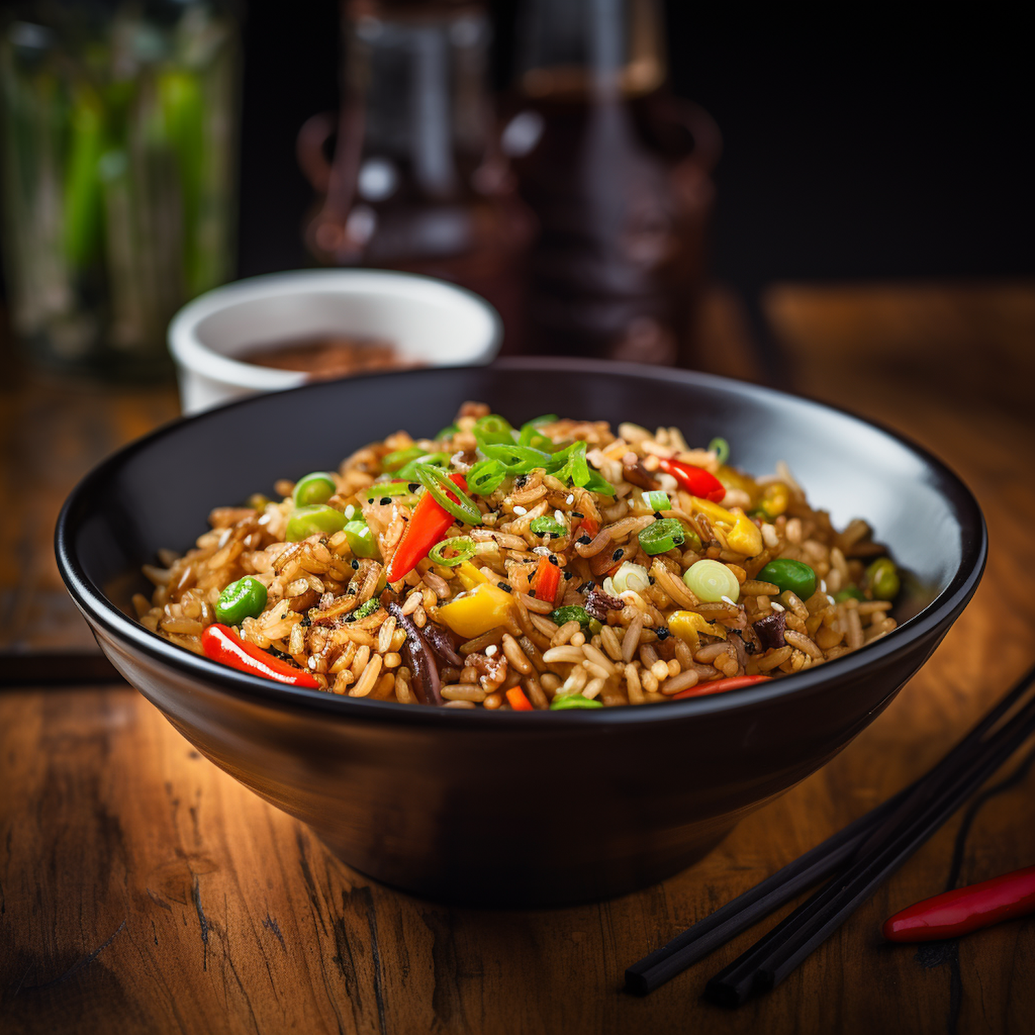 Savory Soy-Glazed Stir-Fried Rice with Peppers and Peas