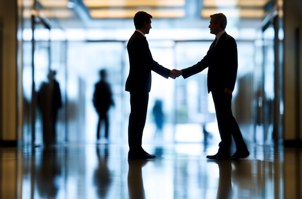 Professional Handshake in Corridor