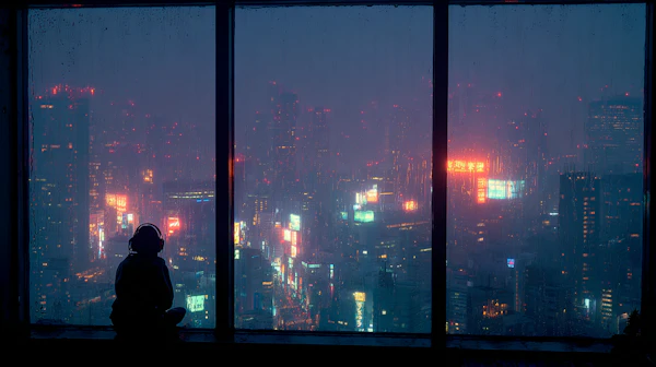 Neon City Reflection