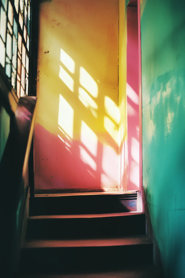 Vibrant Staircase with Colorful Light