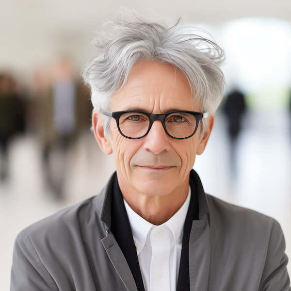 Confident Silver-haired Gentleman with Glasses