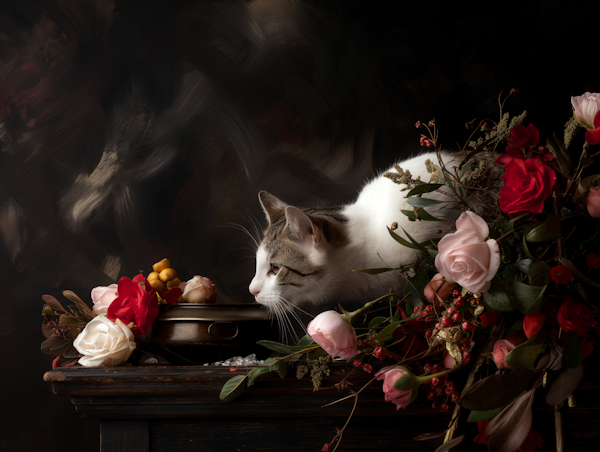 Serene Cat Amidst Floral Elegance