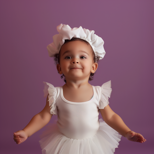 Joyful Toddler in White Outfit