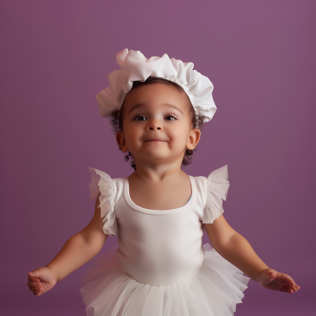 Joyful Toddler in White Outfit