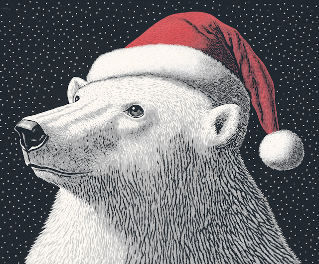 Polar Bear with Santa Hat