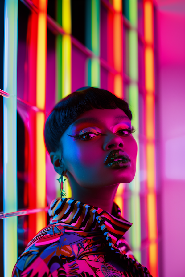 Futuristic Portrait of African Woman in Neon Light